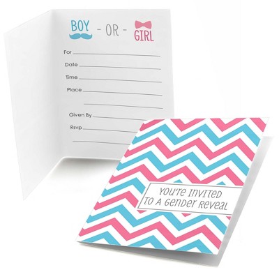 Big Dot of Happiness Chevron Gender Reveal - Fill In Baby Shower Invitations (8 count)