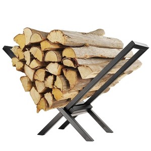 iMountek"220LB Steel Firewood Log Rack - X-Shaped Storage Holder for Fireplace, Firepit & Outdoor Use"Black - 1 of 4