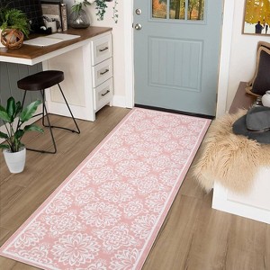 Washable Hallway Runner Rug Machine Washable Modern Floral Low Pile Area Rug with Rubber Backing Foldable Carpet - 1 of 4