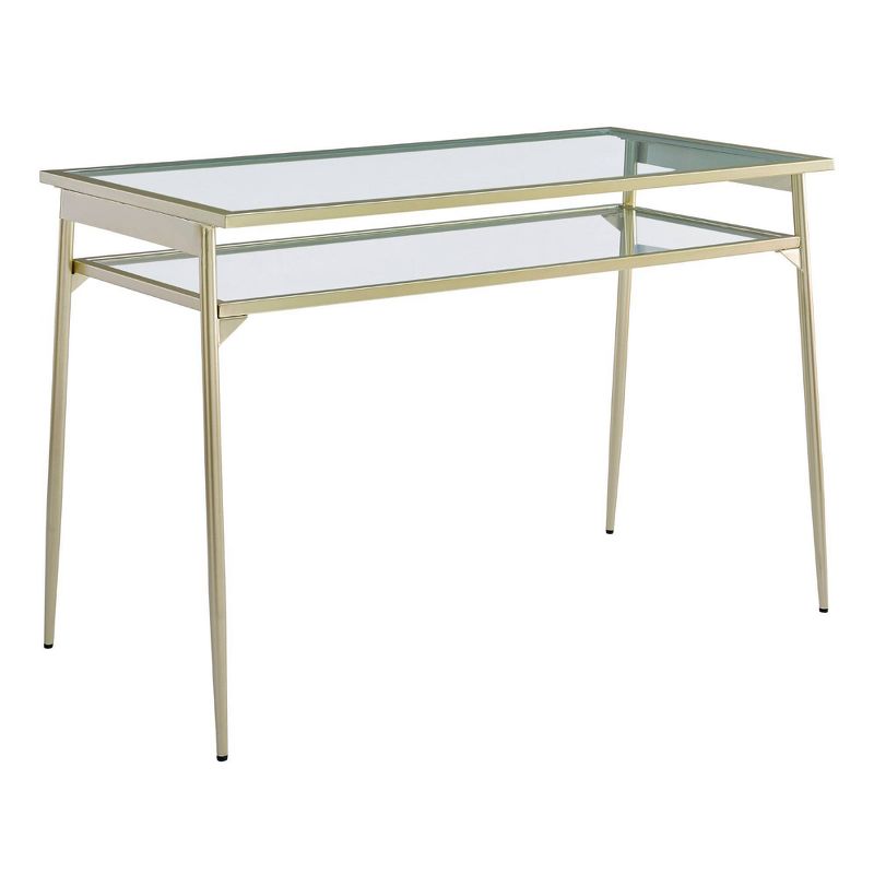 Modern 2 Tier Glass Top Writing Desk with Metal Legs Gold - Saracina Home, 1 of 9