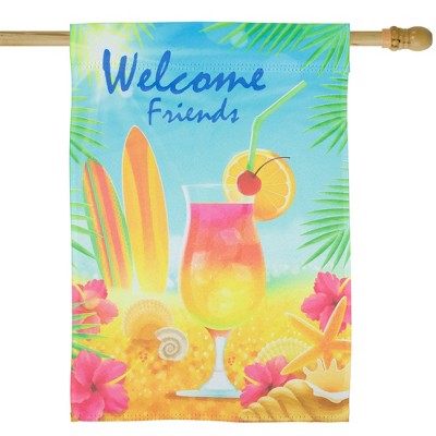 Tropical Blue Polyester Welcome Friends Yard Banner