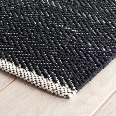 Herringbone Black Handwoven Cotton Rug 2' x 3'