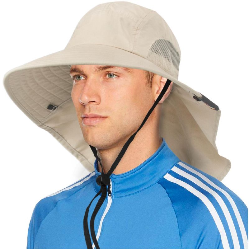 SUN CUBE Wide Brim Sun Hat with Neck Flap, UPF50+ Hiking Safari Fishing Hat for Men Women, Sun Protection Beach Hat (Beige)