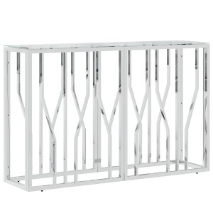 vidaXL Console Table Silver Stainless Steel, Tempered Glass - Silver Glass - 1 of 4