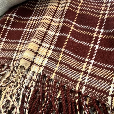 Fall Plaid Woven Throw Blanket Burgundy cream Hearth Hand With Magnolia Target