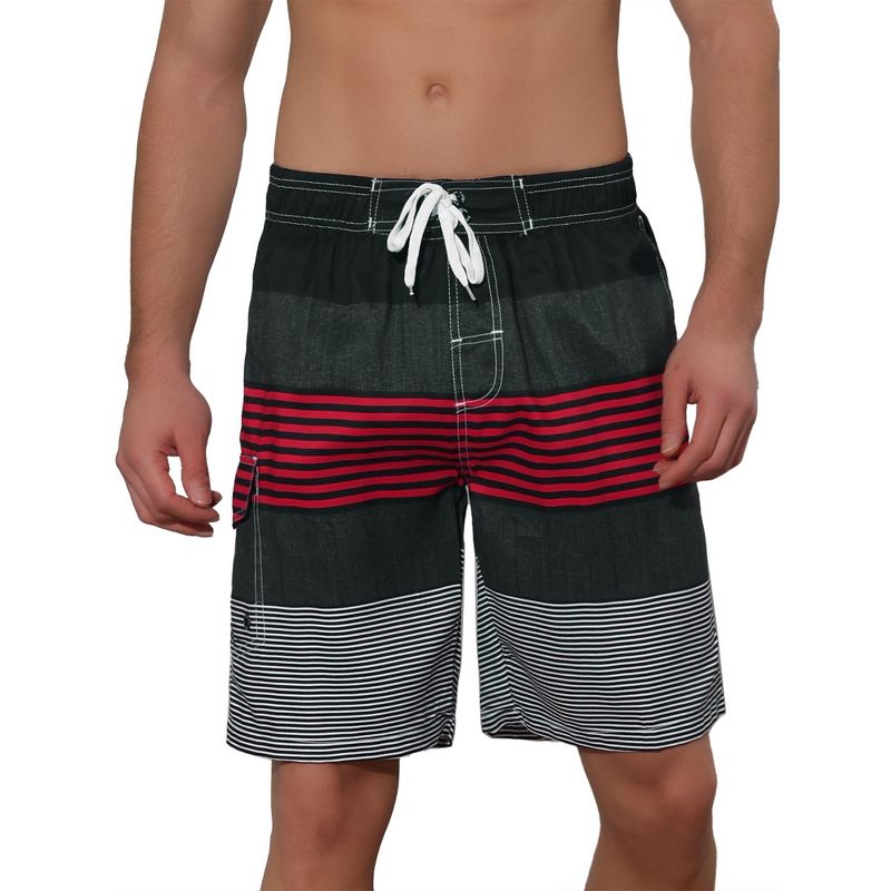 Lars Amadeus Men's Striped Printed Color Block Summer Swimming Board Shorts, 1 of 6