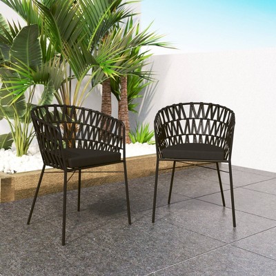 2pk Outdoor Wrapped Rope Arm Chairs with Cushions - Black - TK Classics