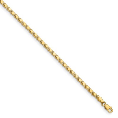 Black Bow Jewelry 14k Yellow Gold 3mm Double-Sided Heart Anklet, 10 Inch