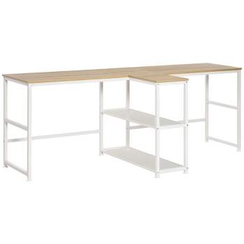 HOMCOM 83" Two Person Computer Desk with 2 Storage Shelves, Double Desk Workstation with Book Shelf,  Long Desk Table for Home Office