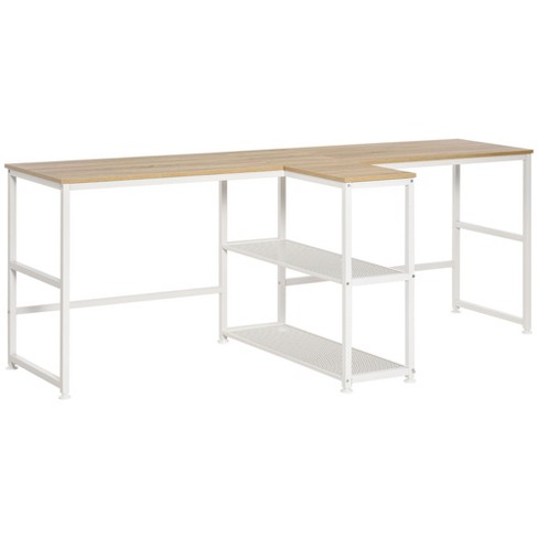 HOMCOM 88 Extra Long 2 Person Computer Desk with Storage Shelves