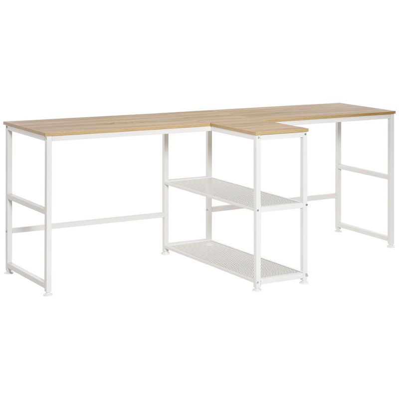 HOMCOM 83" Two Person Computer Desk with 2 Storage Shelves, Double Desk Workstation with Book Shelf,  Long Desk Table for Home Office, 1 of 7