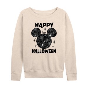 Women's - Disney - Mickey's Spiderweb Logo Lightweight French Terry Wide Neck Long Sleeve Shirt - 1 of 4