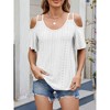 Women's Eyelet Embroidery Cold Shoulder Short Sleeve T Shirt Cut Out Spaghetti Strap  Tee Tops - 4 of 4