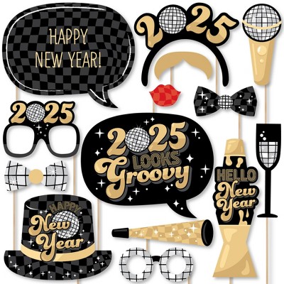 Big Dot of Happiness Disco New Year - Groovy 2025 NYE Party Photo Booth Props Kit - 20 Count