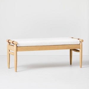 Upholstered Natural Wood Accent Bench Oatmeal - Hearth & Hand™ with Magnolia - 1 of 4