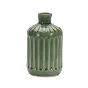 7.25"H Green Clay Vase – Ribbed Texture – Decorative Home Accent By Melrose - 1 of 3