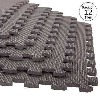 Foam Flooring Tiles ? 12-Pack Interlocking EVA Foam Pieces ? Non-Toxic Floor Padding for Playroom Gym or Basement by Stalwart (Gray)
