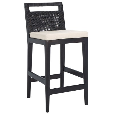 Darin Dark Brown Wood Counter Stool with White Cushion