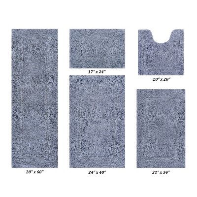 Lux Premium 100% Cotton Tufted Solid Reversible 5 PC Bath Rug Set – Ultra-Soft, Water-Absorbent, Durable, Machine Washable Bathroom Rug