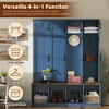 The Misty Moon Farmhouse White Hall Tree with 4 Hidden Hanging Hooks and Versatile Walnut Seating Bench with 8 Doors - 2 of 4