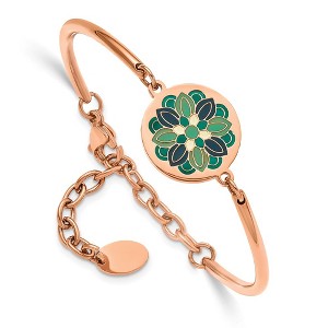Chisel Stainless Steel Polished Rose IP-plated Enamel Flower Bangle Bracelet - 1 of 3