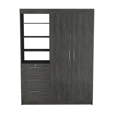 SEVOBAL Armoires 3 Drawer Storage Cabinet with Double Doors and 3-Tier Shelving for Bedroom Storage, Smoke Gray, 59"*20.5"*79"