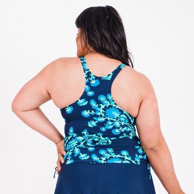 Calypsa Women's Plus Size Maya Tankini Swim Top WIth Removable Cups