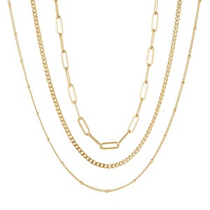 Adornia Tarnish Resistant 18k Gold Plated Set of 3-Chain Necklaces - 1 of 1
