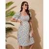 Clearlove Women's Floral Print Square Neck Shirred Puff Sleeve Maternity Dress Nursing Friendly Bump Flowy Maxi - 3 of 4