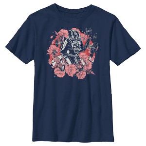 Boy's Star Wars Floral Darth Vader With Tie Fighters T-Shirt - 1 of 4