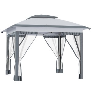 Gulches 12' x 12' Pop Up Canopy Tent with Netting and Carry Bag, Instant Sun Shelter with 137 sq.ft Shade, Tents for Parties, Garden, Patio, Gray - 1 of 4