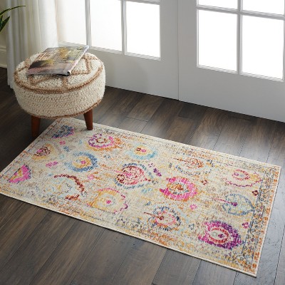 Ivory Medallion Hand-Knotted 2' x 4' Synthetic Area Rug