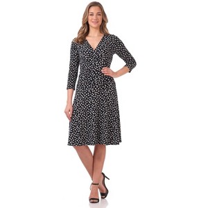 Rekucci Women's Slimming 3/4 Sleeve Fit and Flare Crossover Tummy Control Dress - 1 of 4