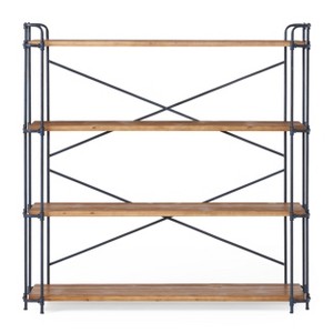 GDFStudio Braeburn Industrial Fir Wood and Iron 4 Shelf Bookcase, Antique Brown and Black - 1 of 4