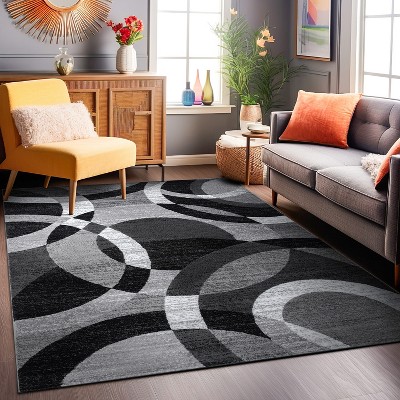 Contemporary Modern Circles 8x10 Dark Grey Polypropylene Area Rug