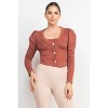 Slickblue Geometric Ribbed Cami and Puff Sleeve Blazer Set, Square Neck Crop Top, Smokey Mauve, Size S-L - 2 of 4