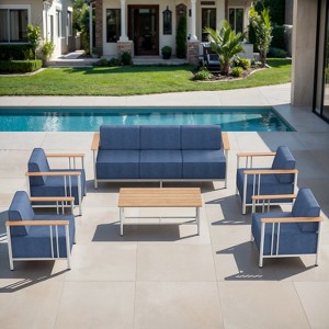 Belord Patio Furniture Set with 10" Extra Thick Cushion, 6PCS Outdoor Conversation Set Metal Patio Set with 4 Patio Chairs, 1 Couch and 1 Coffee Table - 1 of 4