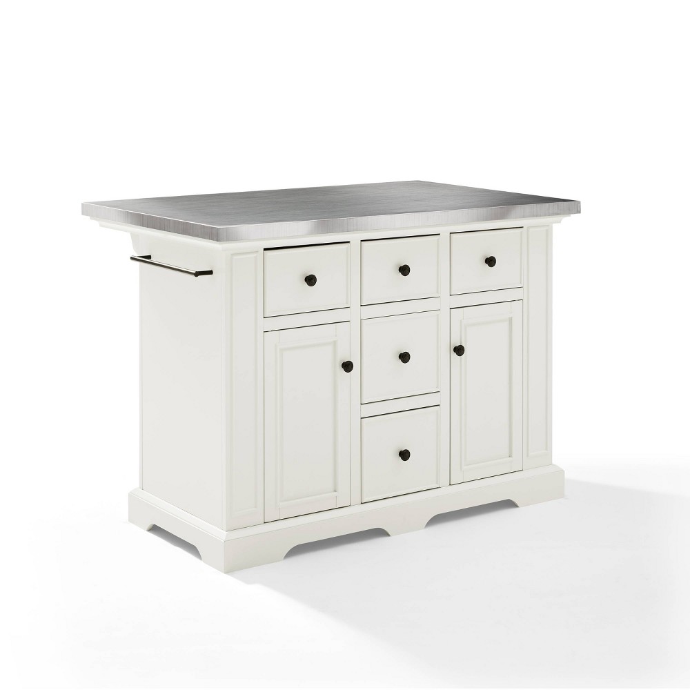 Julia Stainless Steel Top Kitchen Island White - Crosley: Spacious Countertop, Cabinets, Towel Bar