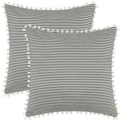 Unique Bargains Home Decor Cushion Striped Pom Pom Fringe Pillow Cover 2 Pcs