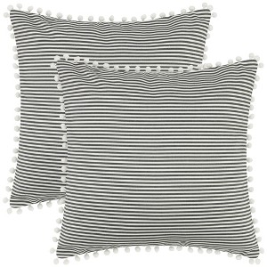 Unique Bargains Home Decor Cushion Striped Pom Pom Fringe Pillow Cover 2 Pcs - 1 of 4