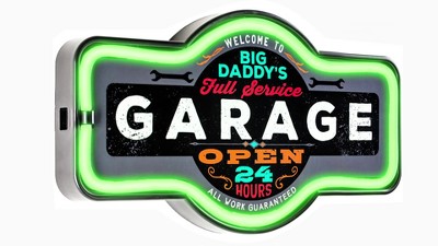 Big Daddy's Full Service Garage LED Neon Sign with Green Frame