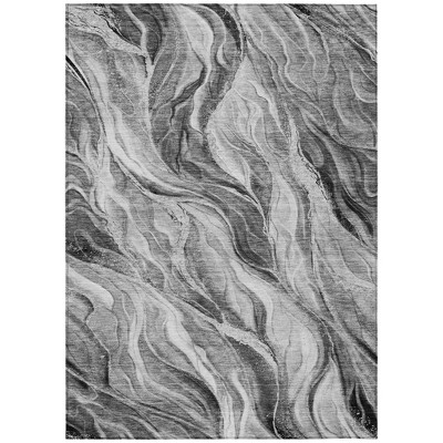 Gray Charcoal And Ivory Abstract Washable Indoor Outdoor Area Rug