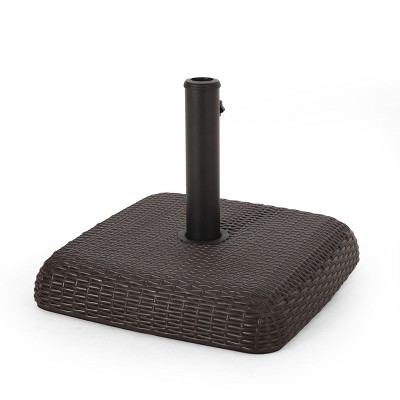 Maggift Square Umbrella Base, Rattan Outdoor Umbrella Base with 2 Handles for Patio, Poolside, Yard, Brown, 18.75" * 18.75" * 15"