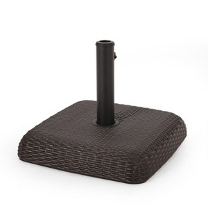 Maggift Square Umbrella Base, Rattan Outdoor Umbrella Base with 2 Handles for Patio, Poolside, Yard, Brown, 18.75" * 18.75" * 15" - 1 of 4