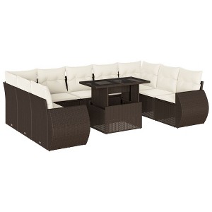 vidaXL 10 Piece Patio Sofa Set with Cushions - Brown and Cream without storage - 1 of 4