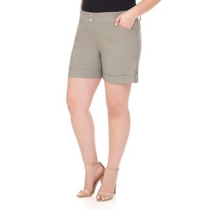 Rekucci Curvy Woman Slimming Cuffed Shorts – Pull-On Mid-Rise with Pockets - 1 of 3