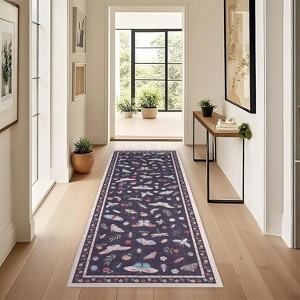 Washable Hallway Rug, Modern Insect Floral Print Farmhouse Mat, Non-Slip Stain-Resistant, Foldable Indoor Rug for Kitchen, Laundry Room - 1 of 4