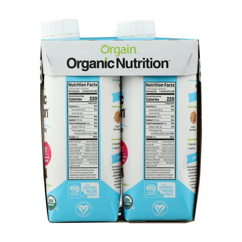 Orgain Organic Smooth Chocolate Nutrition Protein Shake - Case of 3/4 pack, 11 oz, 4 of 8