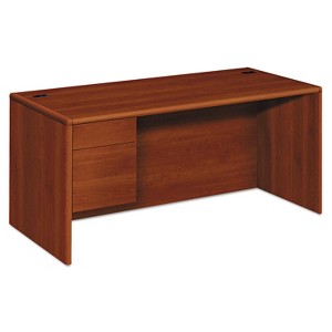 HON 10700 Series "L" Workstation Desk with Three-Quarter Height Pedestal on Left, 66" x 30" x 29.5", Cognac - 1 of 4
