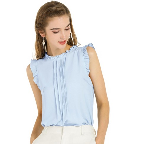 Allegra K Women's Ruffled Business Office 1950s Vintage Sleeveless Blouses  Blue Medium